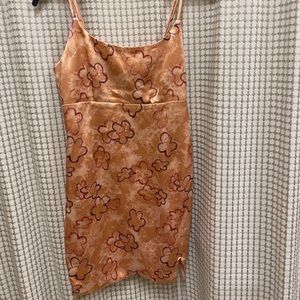 Champagne pink flower satin spaghetti strap dress